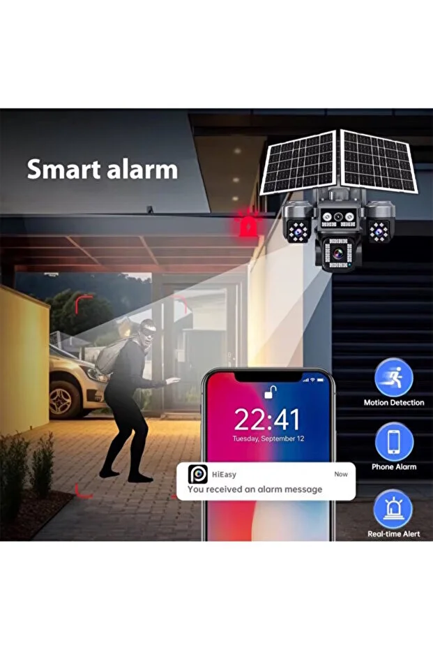 4 Kameralı E-SIM Güneş Enerjili Güvenlik Kamerası – Çift Güneş Paneli, SIM Kartlı AOV Akıllı Kamera